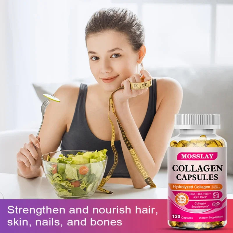 Capsules de collagène avec acide hyaluronique et complexe de vitamine C, supplément de blanchiment de la peau