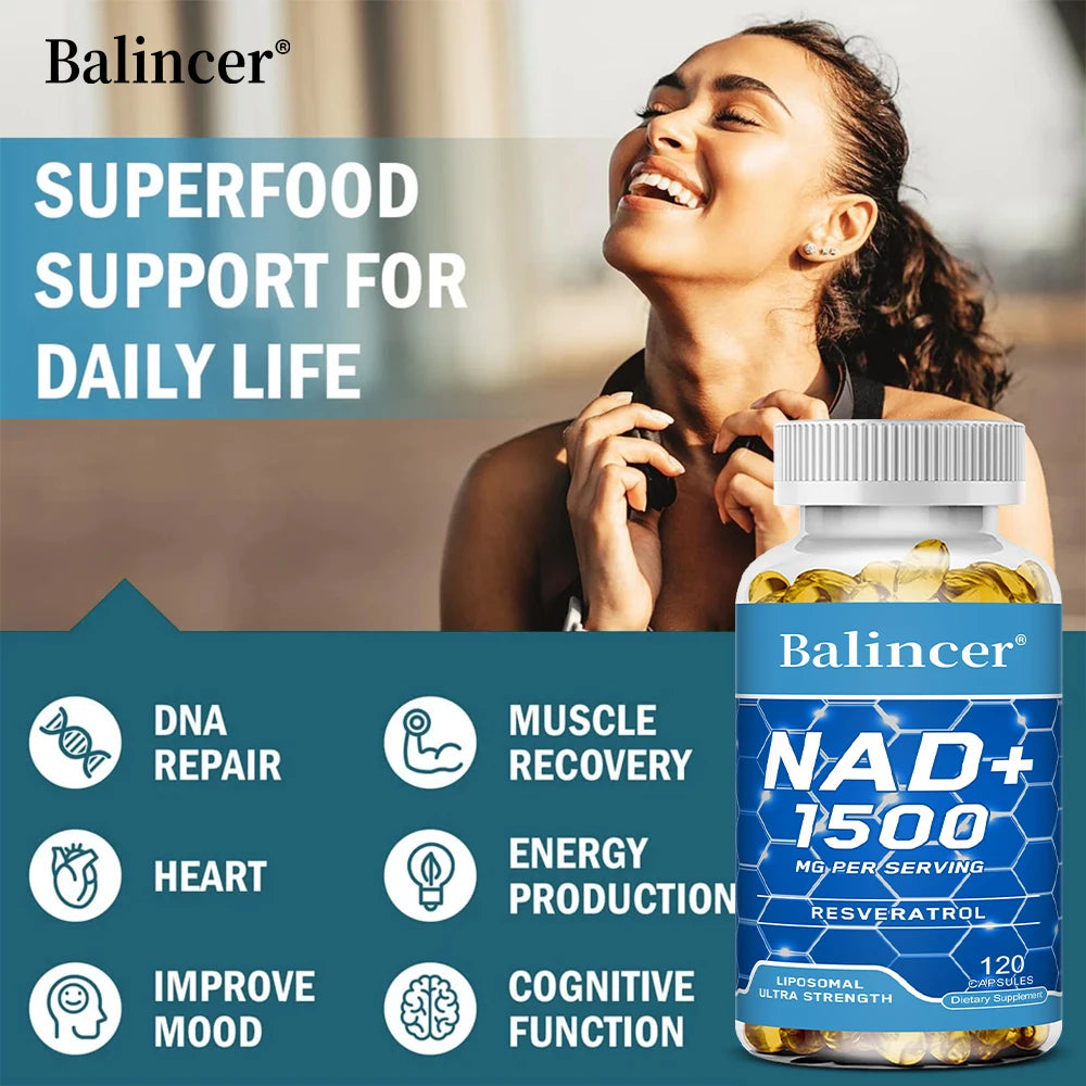 NAD + suppléments, avec résvératrol, supplément énergétique naturelle, supporte la santé cellulaire, anti-âge, améliore l'immunité-120 capsules