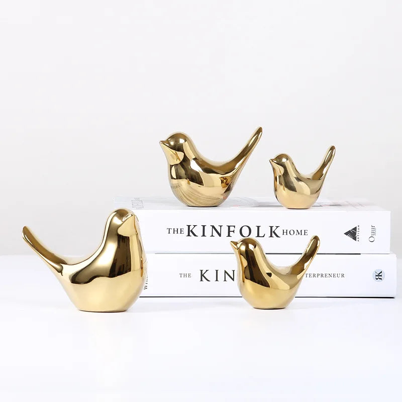 Statue d'oiseau en céramique dorée TANNordic, 4 figurines, bijoux, décoration de la maison, décoration de table de salon