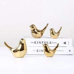 Statue d'oiseau en céramique dorée TANNordic, 4 figurines, bijoux, décoration de la maison, décoration de table de salon