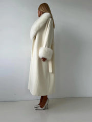 Manteau Long à lacets pour femme, manteau de bureau élégant en laine, fourrure, Patchwork, manches longues, vestes Cardigan amples, nouvelle collection 2025