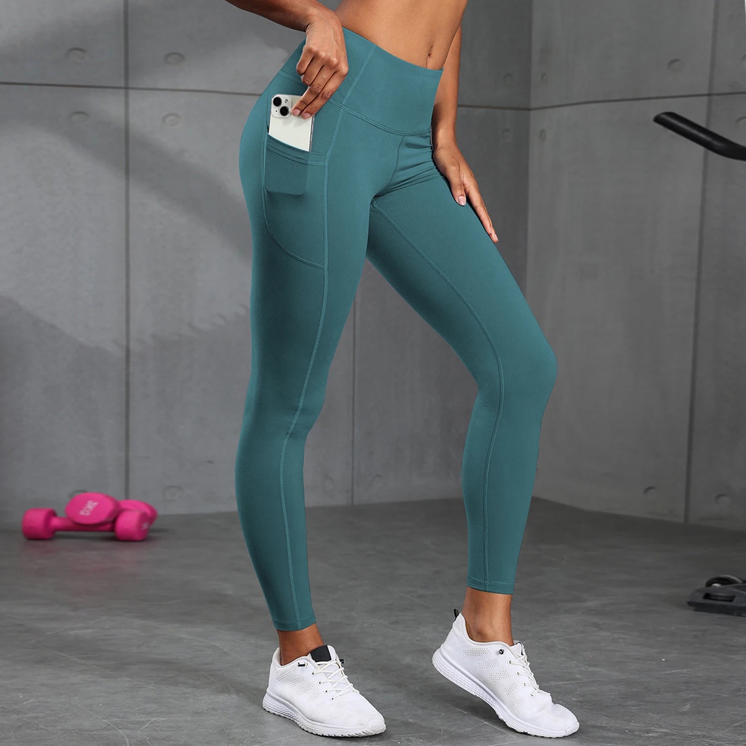 Pantalon de Yoga taille haute de couleur unie pour femmes, avec poches, Leggings de Compression pour le sport, le Fitness, la course à pied