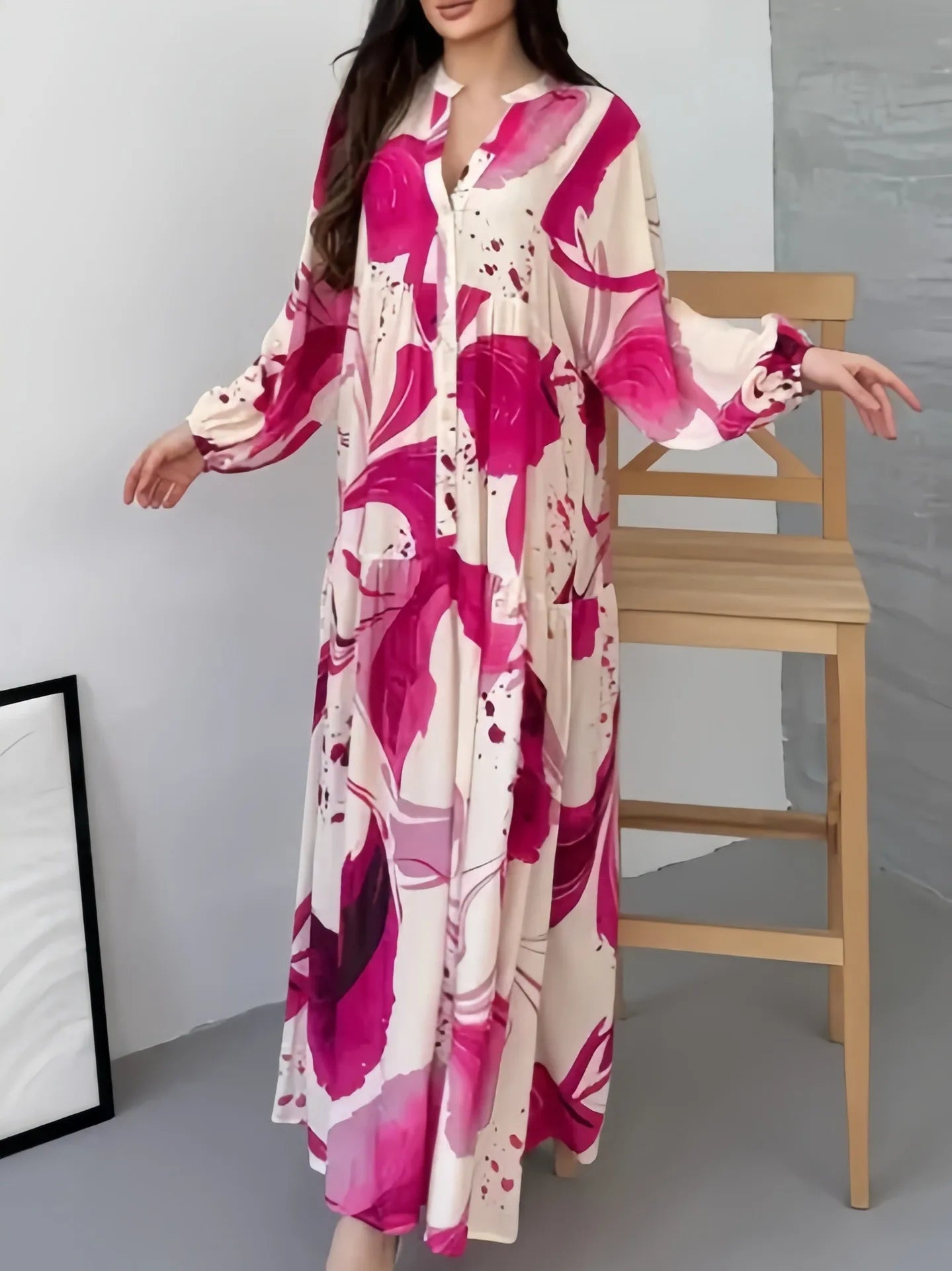 Eid Women's Abaya Dress, Muslim Loose Buttoned Dubai Dresses, Largos Long Dresses, Caftan, Arabic Party Dress, Caftan Jalabiya, Ramadan Dress