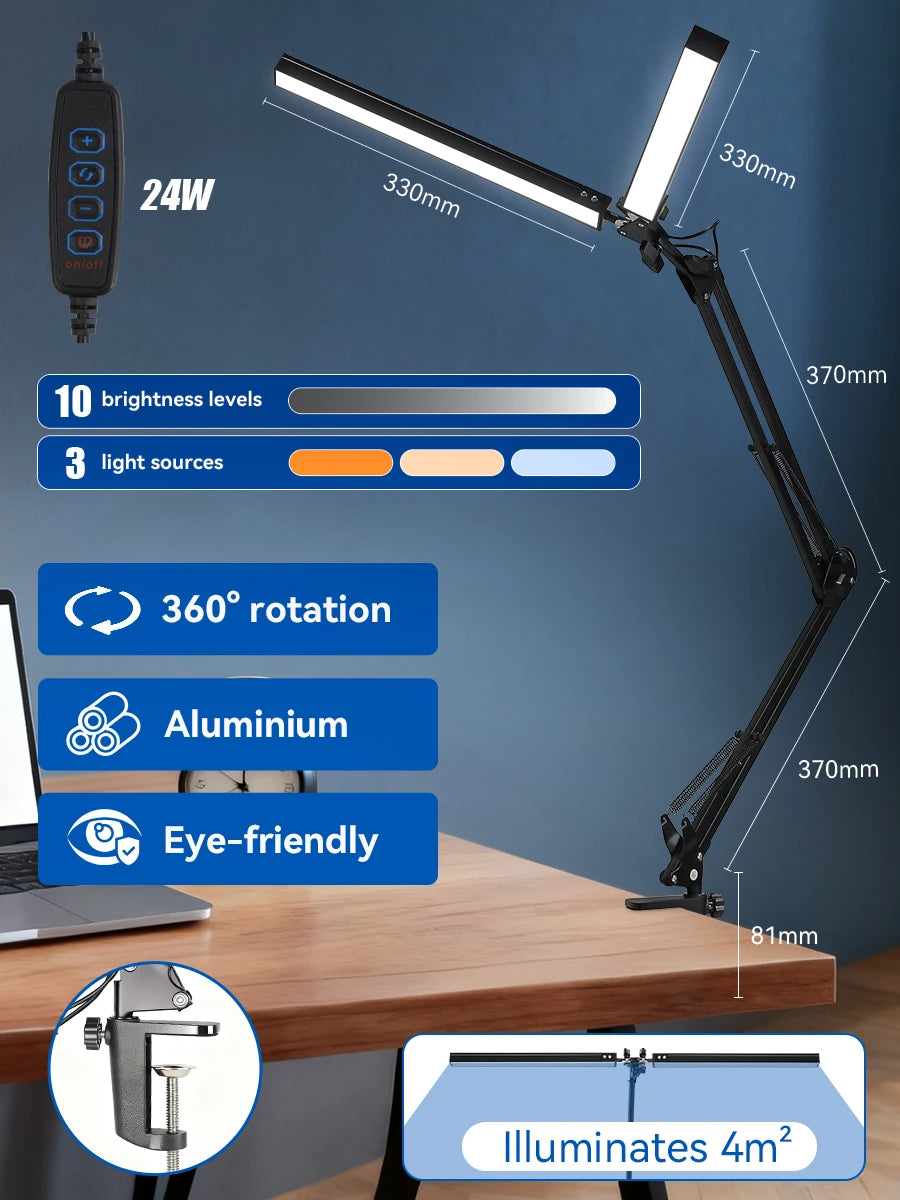 Lampes de bureau LED à double tête, lumière de moniteur d'ordinateur à intensité variable en continu, lampe de table USB pour étude de bureau, luminaire de lecture  lumiere bureau  lampe ecran ordinateur