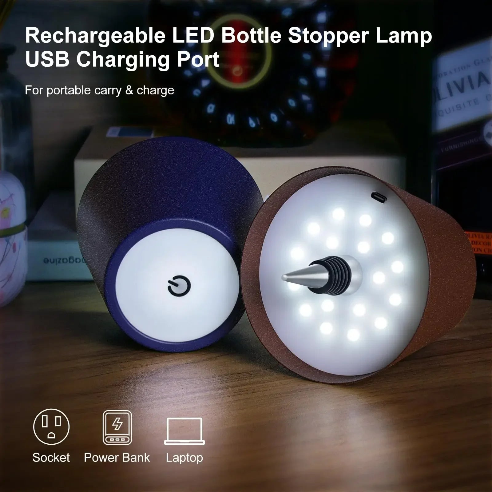 Wireless bottle-shaped table lamp, touch control, 3 colours, stepless dimming, night light suitable for bars.