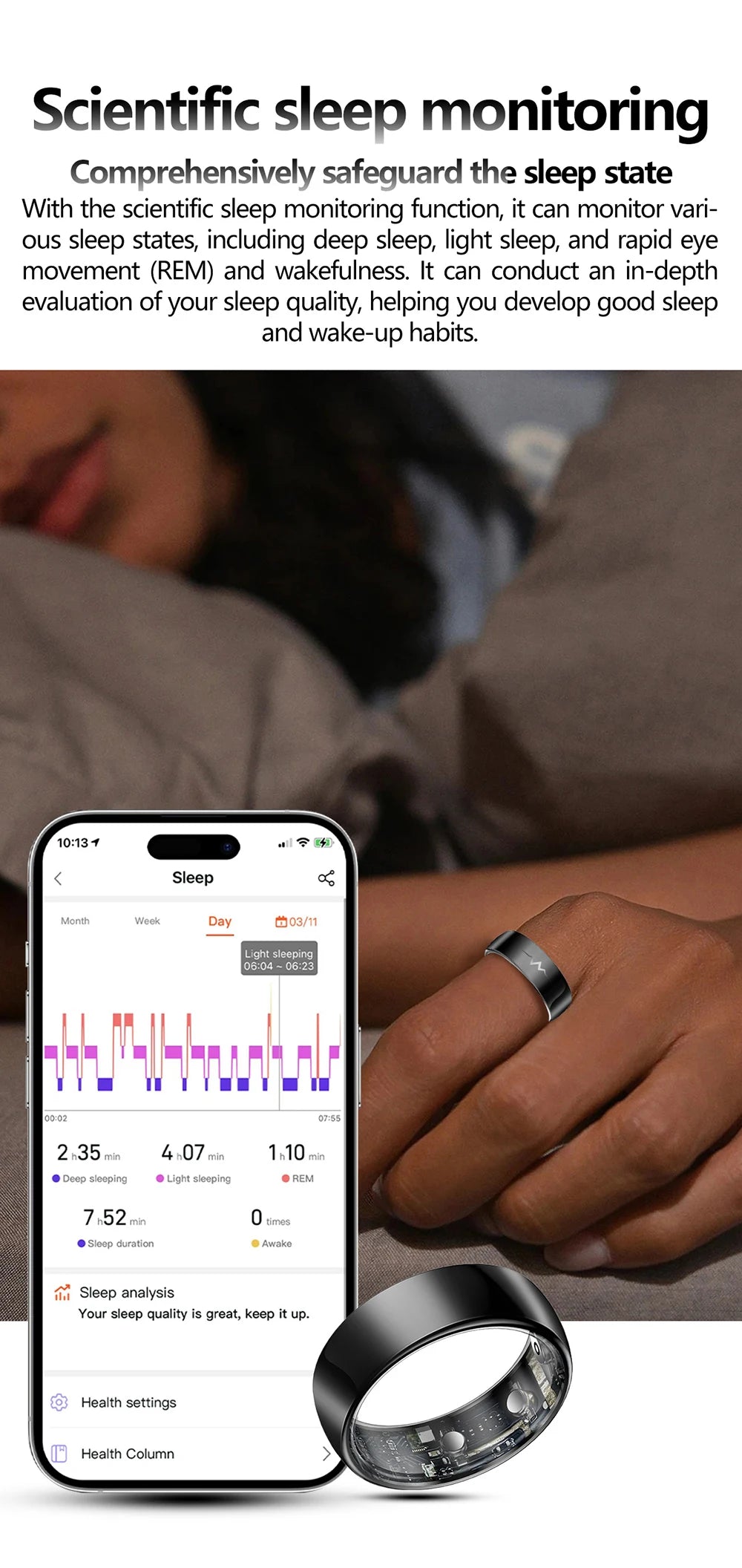 Haut de gamme ECG sang oxygène santé anneau intelligent fréquence cardiaque pression artérielle moniteur de sommeil anneaux 5ATM étanche plusieurs Modes de Sport