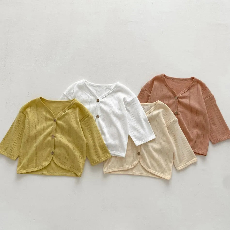 Veste d'été légère à manches longues pour enfants, vêtements pour tout-petits, cardigan solide pour documents, vêtements décontractés coréens pour bébés garçons et filles