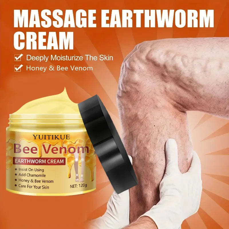 YUITIKUE Crème pour varices 120g - Formule de venin d'abeille et de vers de terre, hydratant et massage en profondeur, traitement de soins de la peau