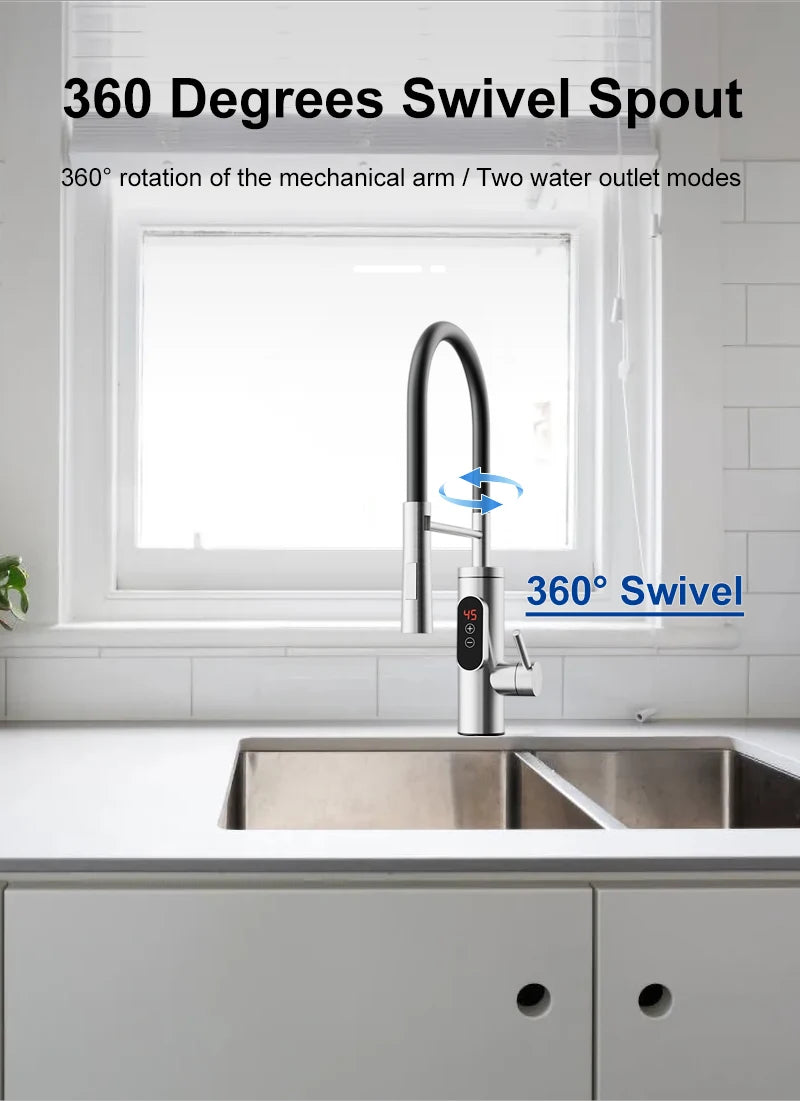 Chauffe-eau électrique 220V, robinet de cuisine, chauffage instantané sans réservoir, mélangeur chauffant coulant, affichage numérique pour sous l'évier