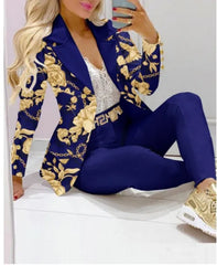 Women's Casual Striped Printed Suit, Office Lady Coat and Pant Set, Elegant Fashion Long Sleeve Top, Trousers, Two Piece Set, Female Outfit, 2023