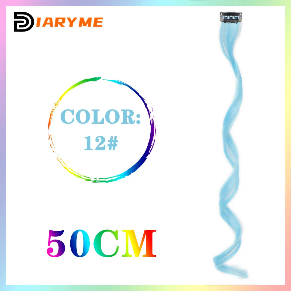Colorful curly synthetic hair extensions for girls, long clip-in hairpiece, multicolored party strands, wig piece, for women and children