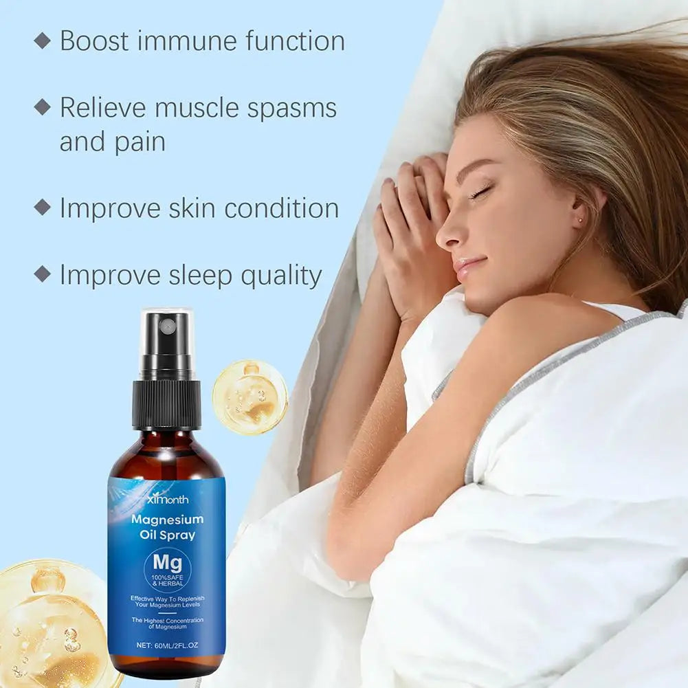 Spray d'huile essentielle de magnésium 5X, adoucit et lisse la peau pour le dominisme et un meilleur sommeil pour tous les âges
