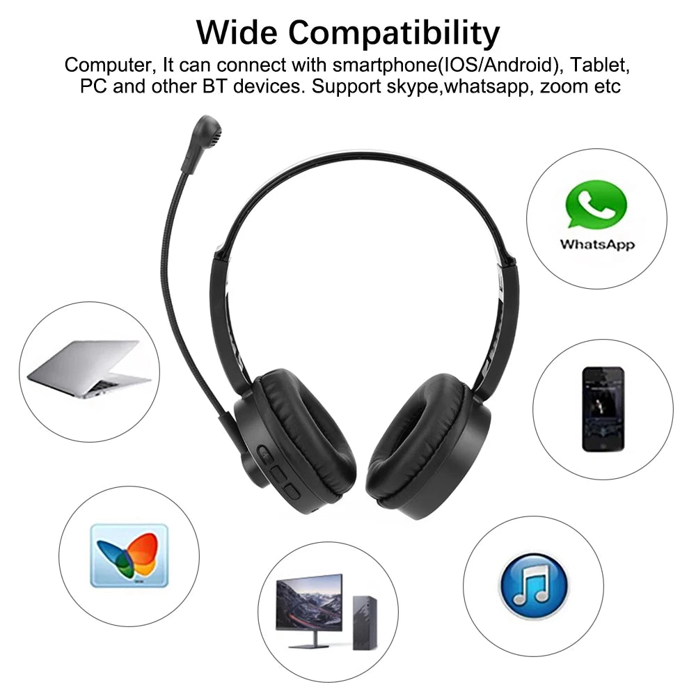 Casque sans fil Bluetooth 5.0 avec microphone antibruit, idéal pour les conducteurs de camion, les bureaux, les travaux sur le centre d'appels
