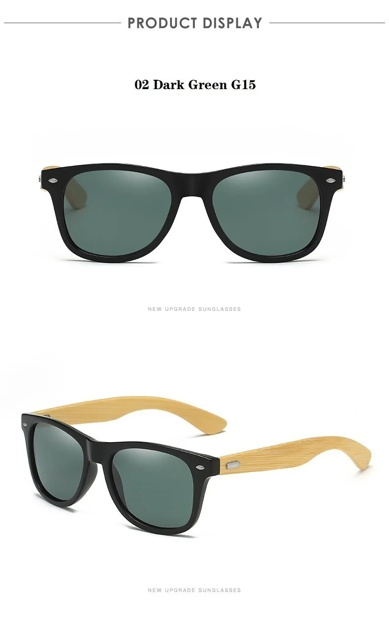 Lunettes de soleil en bois de bambou à la mode pour hommes et femmes, classiques carrées, Vintage, pour la conduite, noires, pour la pêche, UV400