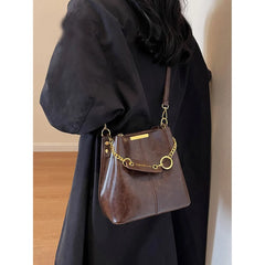 Women's PU leather chain bucket bag, Korean style handbag, shoulder bag, 2025 