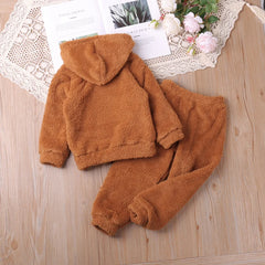 Humorous bear boys' and girls' autumn and winter new embroidered cat fur cute house fur set dresses casual outfit 2-6Y