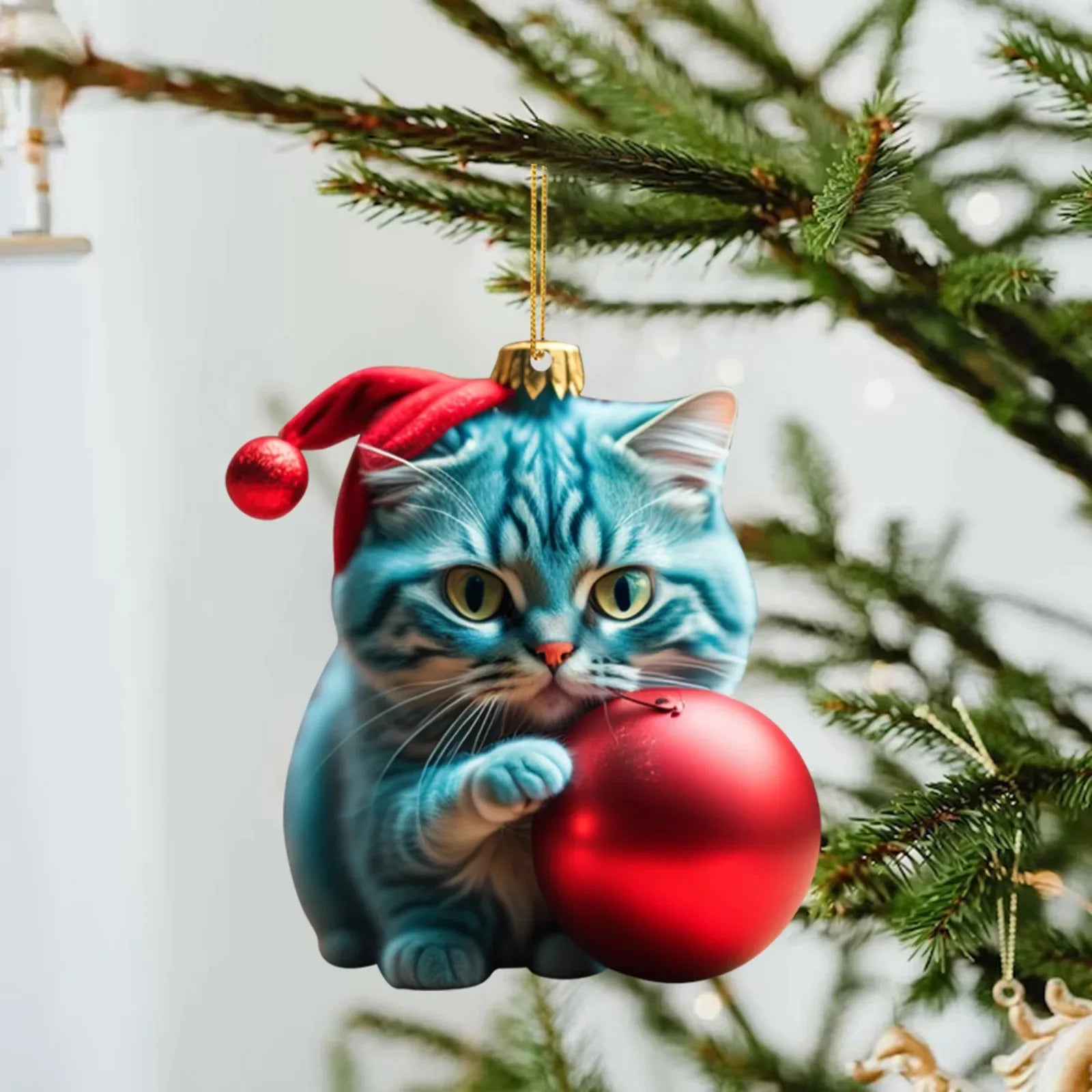 Modern Christmas decoration for home, car pendant, Christmas tree ornament, funny 2D acrylic cat ornament