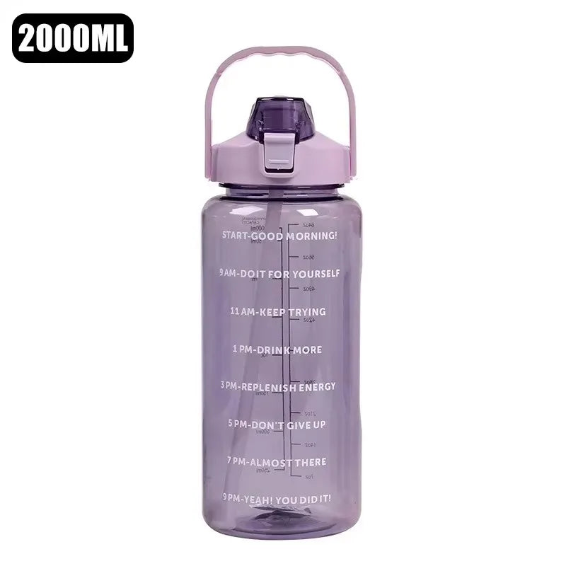 Bouteille d'eau 2 litres, bouteille de Sport en plastique étanche, reste hydraté, motivation, rappel des moments, Sports de plein air, Fitness, bureau, intérieur