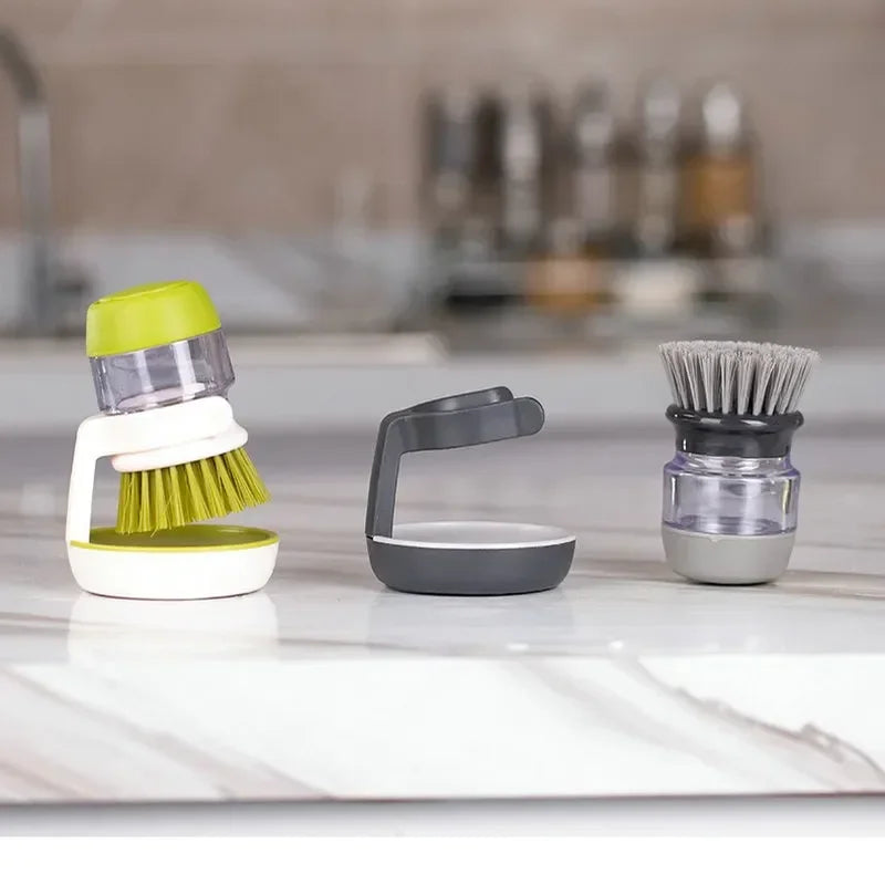 Brosse à vaisselle avec distributeur de savon, brosse à palme, lavage de la vaisselle, brosses à récurer de cuisine avec support, plateau d'égouttage
