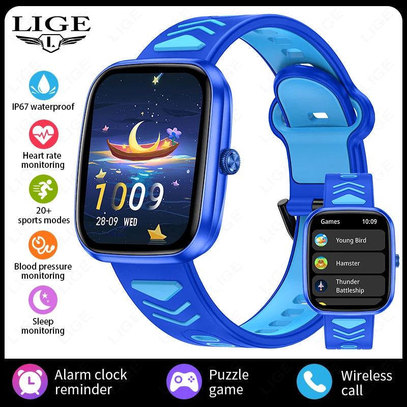 LIGE-Montre intelligente à écran tactile HD pour enfants, montre intelligente de jeux pour enfants, montre intelligente de musique, cadeau pour garçon et fille, IOS et Android, 2024