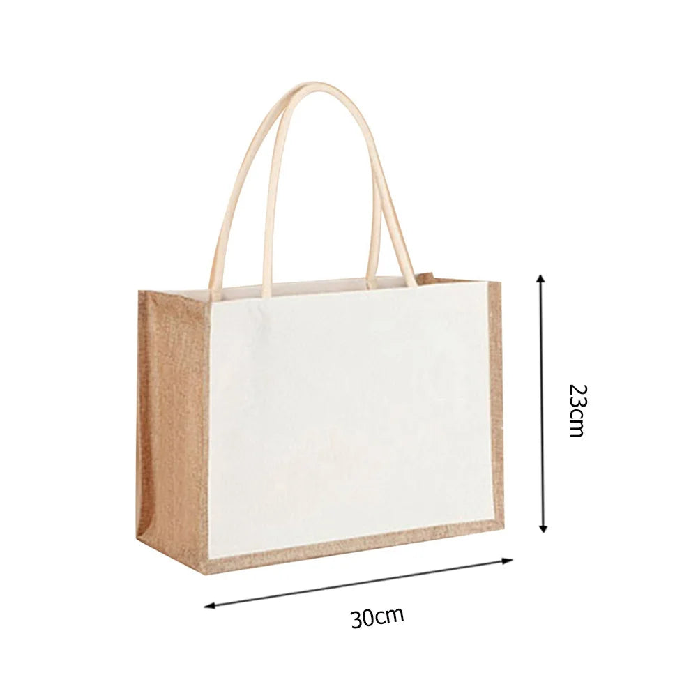 Sac fourre-tout en toile de jute réutilisable vintage, sacs en lin faits à la main, sacs à main portables pour dames, sac d'épicerie, sac cadeau d'anniversaire et de mariage