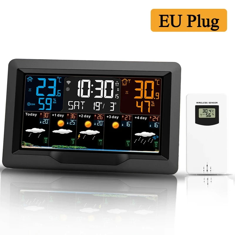 Tuya WIFI Station météo intelligente écran couleur APP contrôle météo réveil intérieur et extérieur température humidité mètre