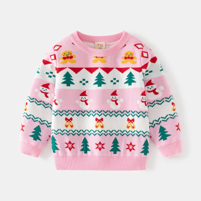 Pull imprimé de noël pour enfants, Costume du nouvel an 2025, manches longues, col rond, pulls tricotés doux et décontractés, pull chaud, haut de noël