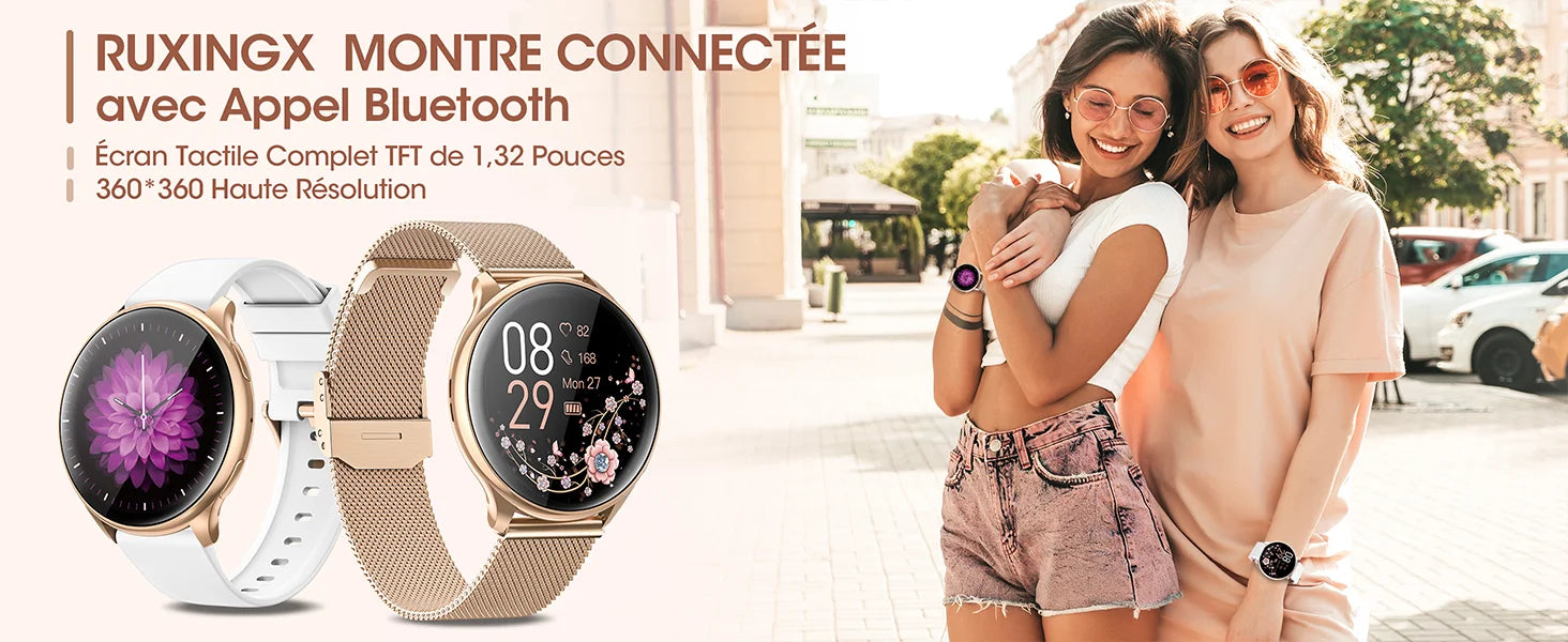 Montre intelligente pour femme avec fonction téléphone, écran tactile HD 1,39 pouces avec moniteur, cycle menstruel, surveillance du sommeil, pedom