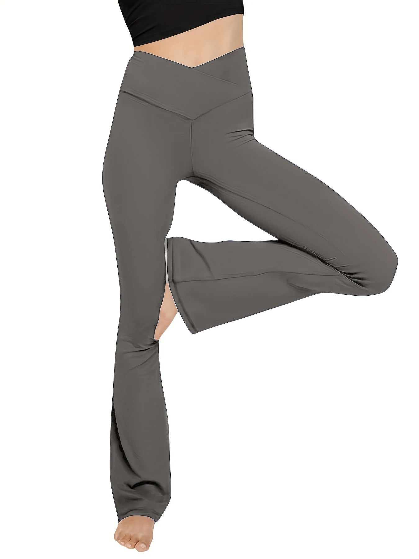 TUNIControl-Leggings évasés croisés pour femmes, pantalons de yoga, bas à cloche, taille haute, V, Bootcut