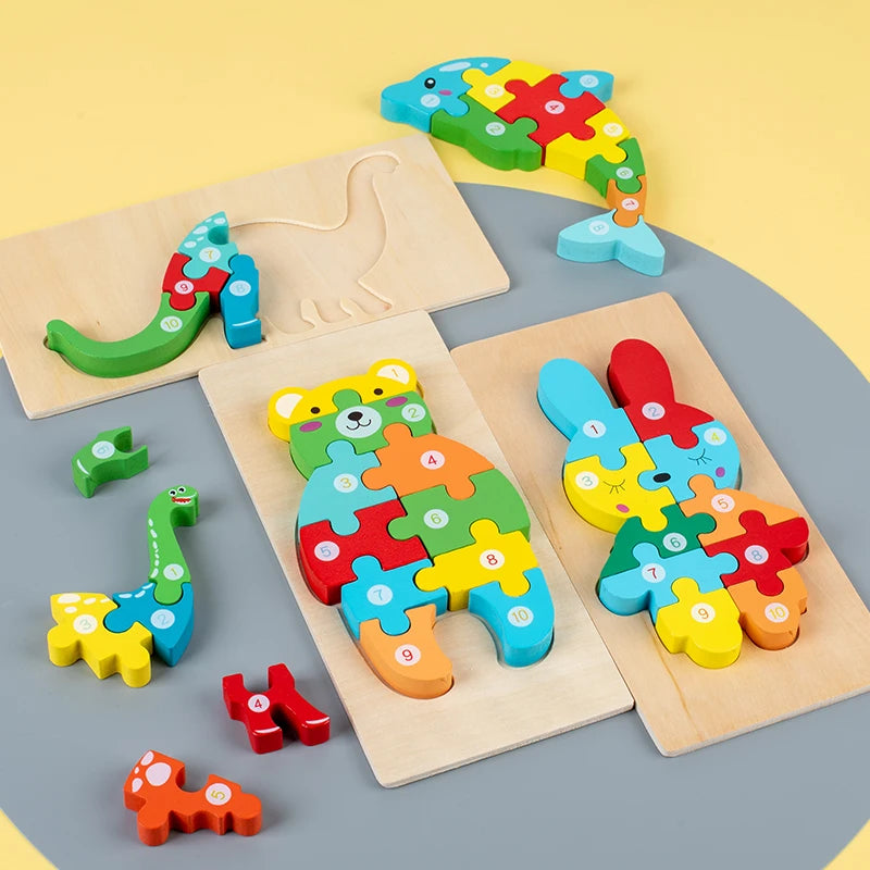Puzzles en bois Montessori pour enfants, jouets pour tout-petits de 2 à 3 et 4 ans, jouet dinosaure