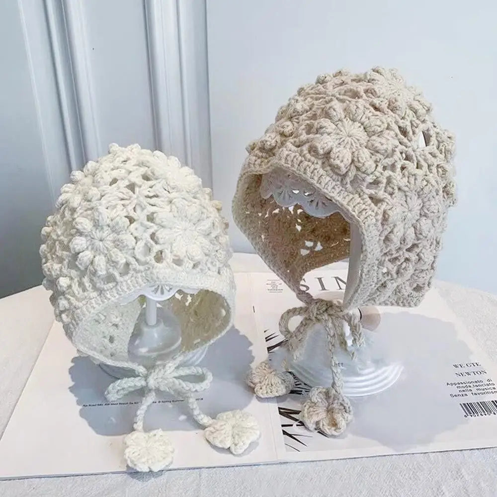 Chapeau respirant fait à la main pour enfants, crânes au crochet à fleurs creuses, style bohème, béret polyvalent, casquette pour enfants, filles