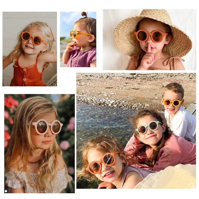 Lunettes de soleil coréennes pour enfants, rétro, monture ronde solide, petit visage, résistant aux ultraviolets, pratique