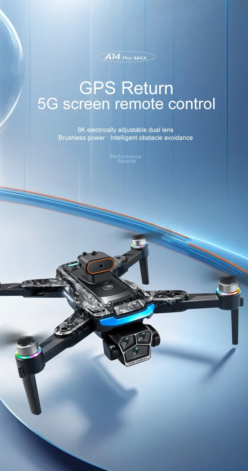 Xiaomi A14 ProMax Drone, Brushless Motor, 8K HD, Three Cameras, GPS, Optical Flow, Obstacle Avoidance, Foldable Quadcopter Drone Toy
