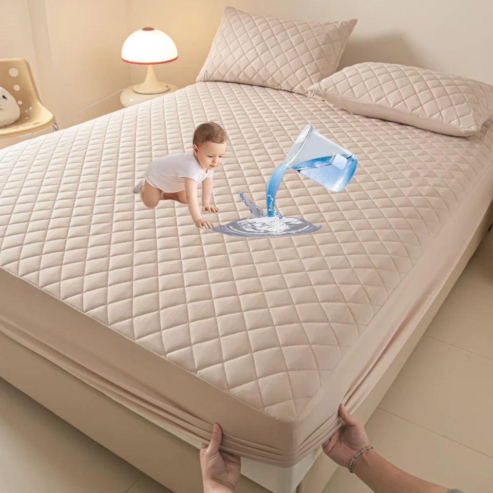 Housse de matelas 100% imperméable, drap-housse épais de couleur unie, simple/Queen/King, 135x200cm, 160x200cm, housse de lit souple