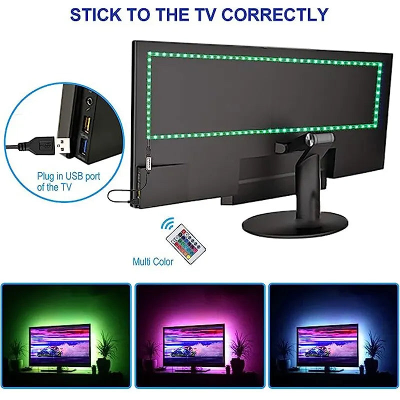USB LED strip light for children's playroom, TV backlight, proxy document, flexible lights, 24 preset colors, 5050 RGB, home party, 5m