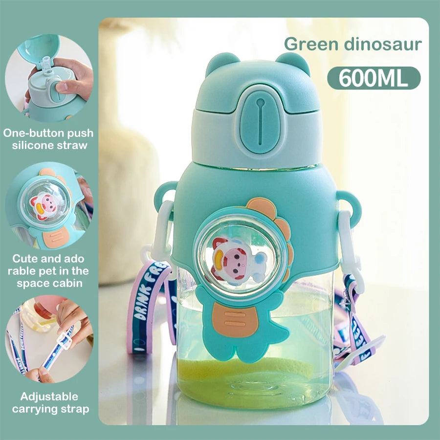 Tasse d'eau d'été Kawaii de 600ML pour enfants, tasse en paille antichute de grande valeur pour garçons et Cirls, bouilloire pour bébé aller à l'école