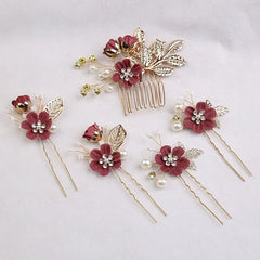 5 pièces/ensemble accessoires de cheveux de mariée pour femmes fleur perle casque diadème Barrette de mariage pince épingles à cheveux mariée peignes ornement