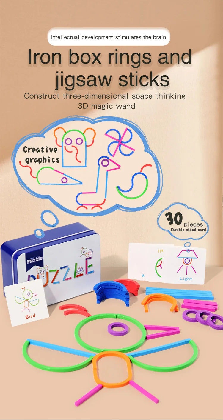 Jouets de puzzle pour l'éducation précoce des enfants, anneaux créatifs en bois, bâtons, puzzles, formation à la pensée logique abstraite, parent-enfant