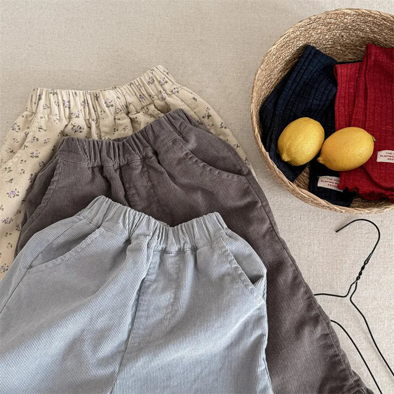 Pantalon sarouel en coton pour filles, vêtements décontractés pour enfants, pantalon en velours côtelé pour tout-petits, longueur rinçage, printemps, nouveau, 2025