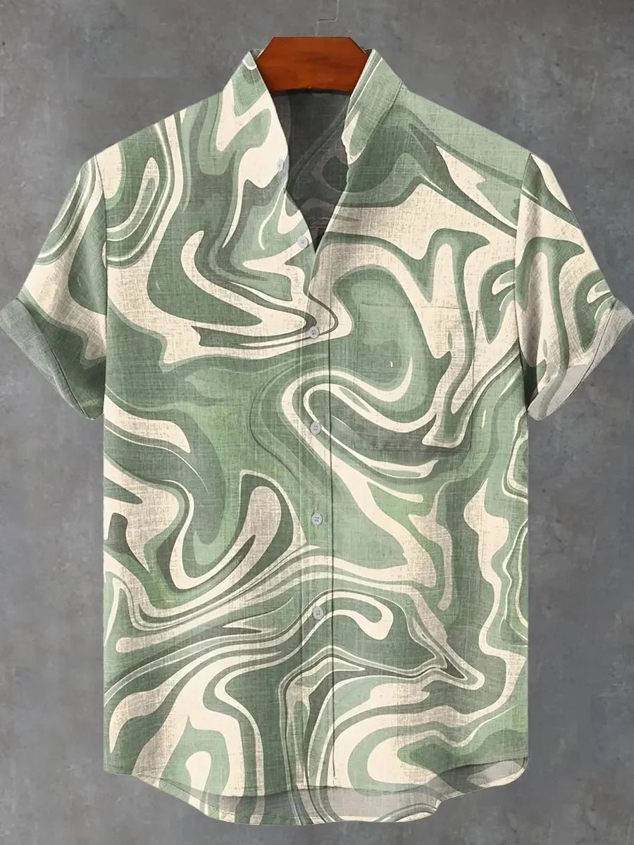 Chemise à manches longues et col montant pour homme, nouvelle collection printemps-automne, impression en 3D, rayures irrégulières