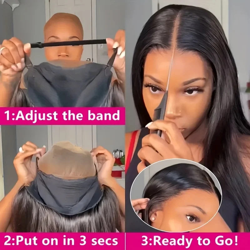 Easy-Go Sophia Straight Lace Frmetals Human Hair, Pré-plumé, Sans colle, Transparent Lace Front Wig, 30 in, 6x4, Prêt à porter