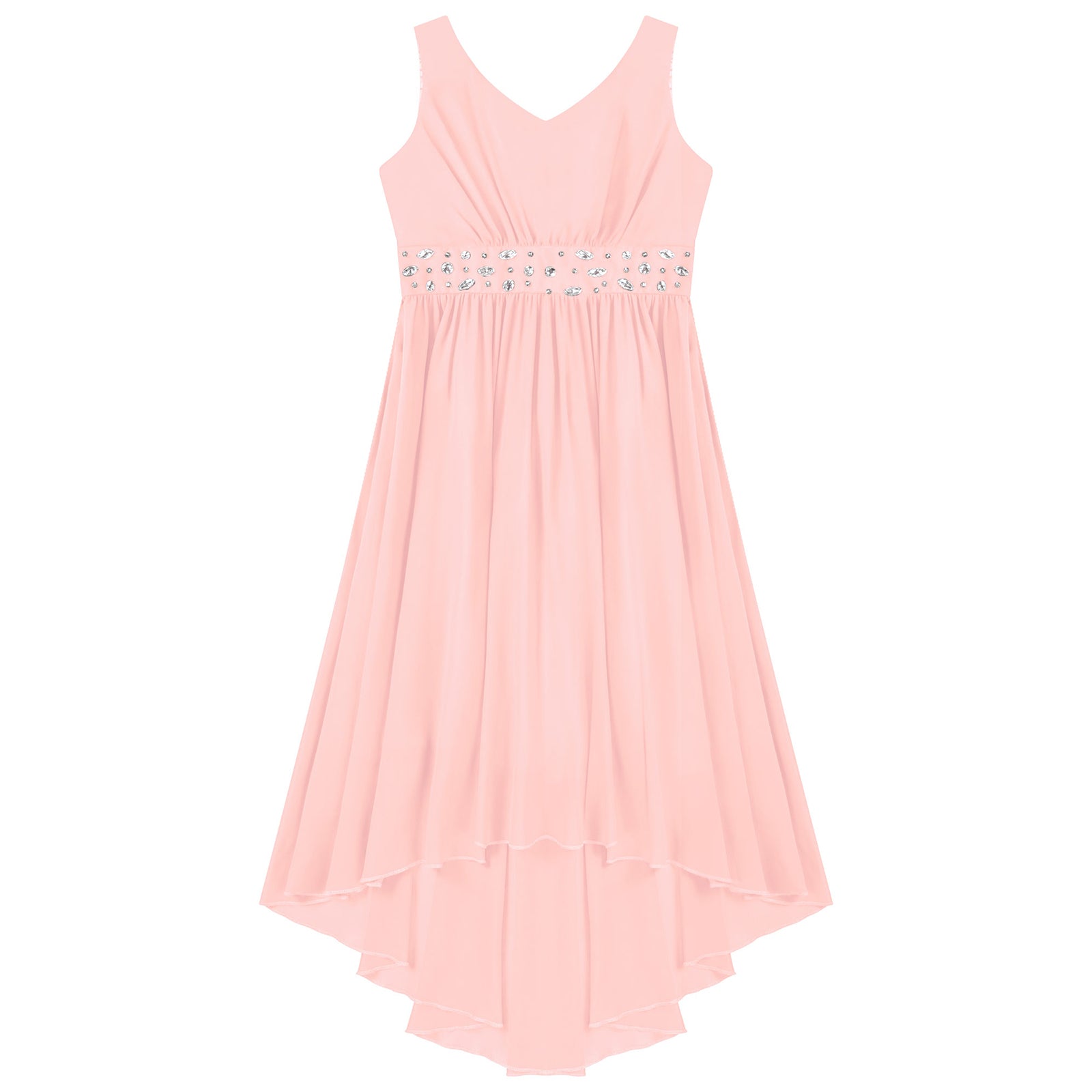 Robe perlée pour filles, élégante, brillante, rose, pour adolescentes, pour cérémonie de première Communion, ourlet Hi-Lo, fleur de demoiselle d'honneur