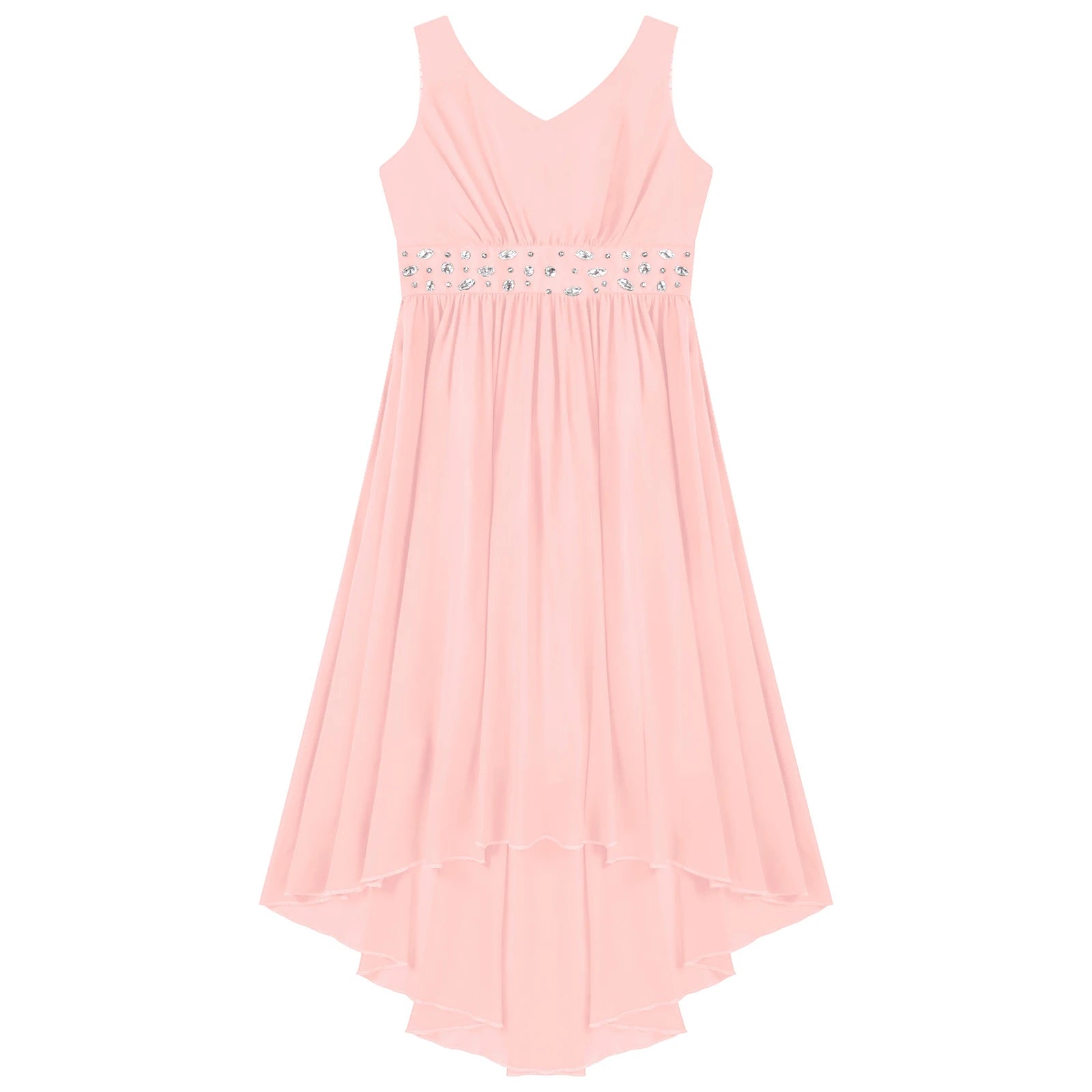 Robe perlée pour filles, élégante, brillante, rose, pour adolescentes, pour cérémonie de première Communion, ourlet Hi-Lo, fleur de demoiselle d'honneur