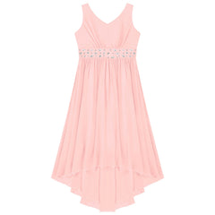 Robe perlée pour filles, élégante, brillante, rose, pour adolescentes, pour cérémonie de première Communion, ourlet Hi-Lo, fleur de demoiselle d'honneur