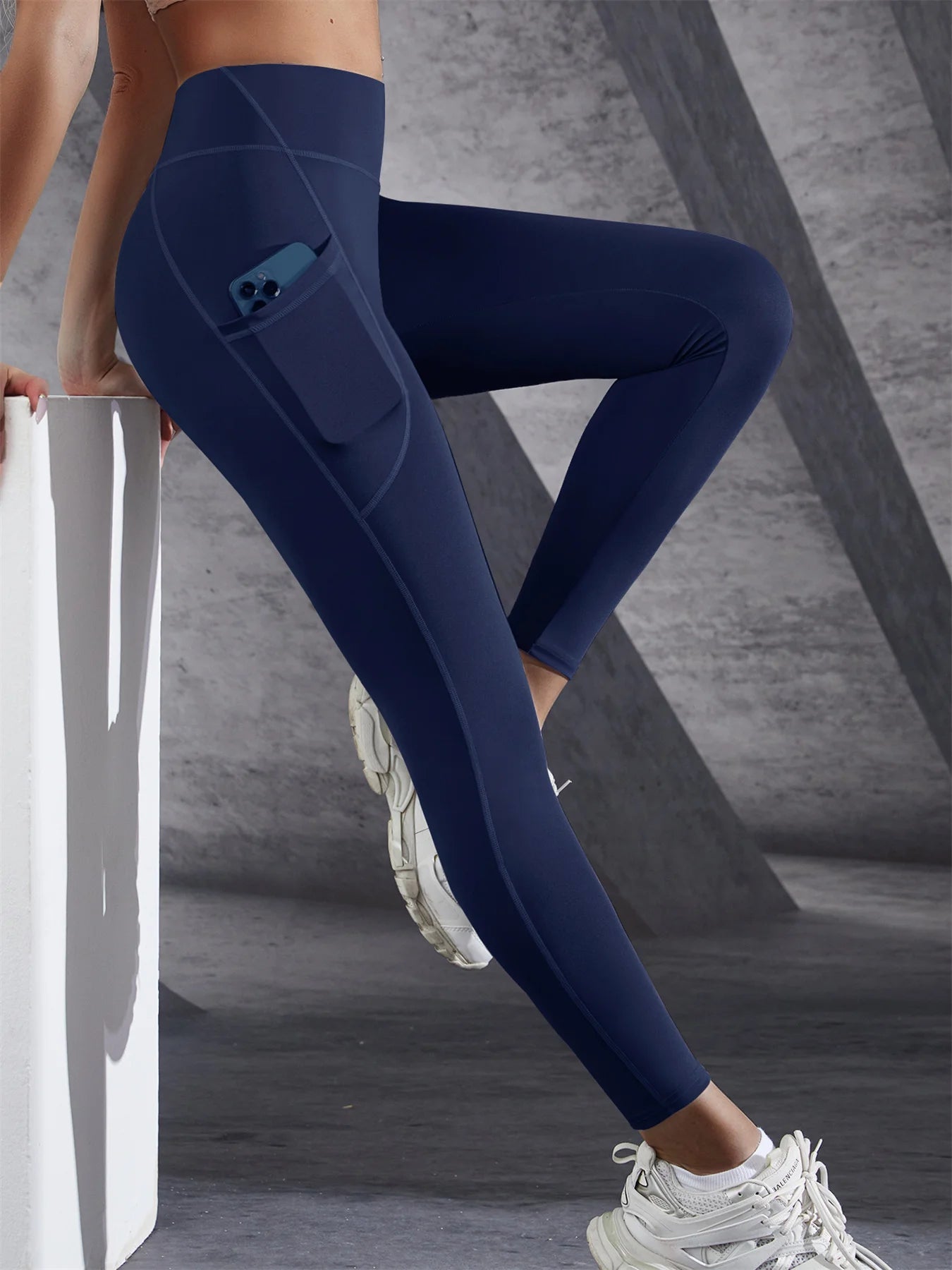 Leggings à poches latérales de couleur unie pour femmes, vêtements de sport taille haute, pantalons de Yoga, Push Up, Fitness