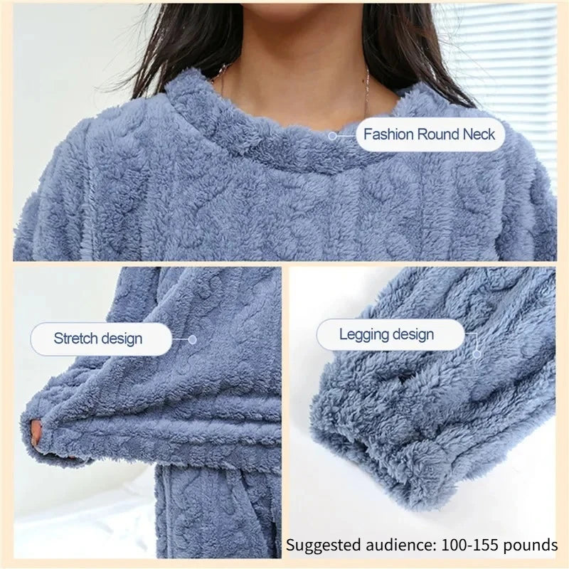 Ensemble pyjama chaud en velours de corail doux pour femmes, vêtements d'extérieur confortables pour l'hiver, cadeau de noël pour la rentrée scolaire ﻿