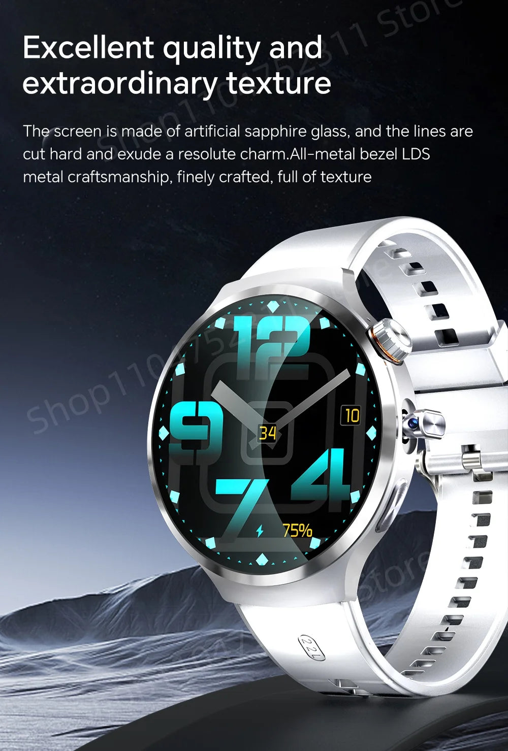 Smartwatch avec grand écran Amoled 1,98 pouces 210 °   Caméra rotative GPS Position surveillance de la santé Android 13.0 montre intelligente hommes