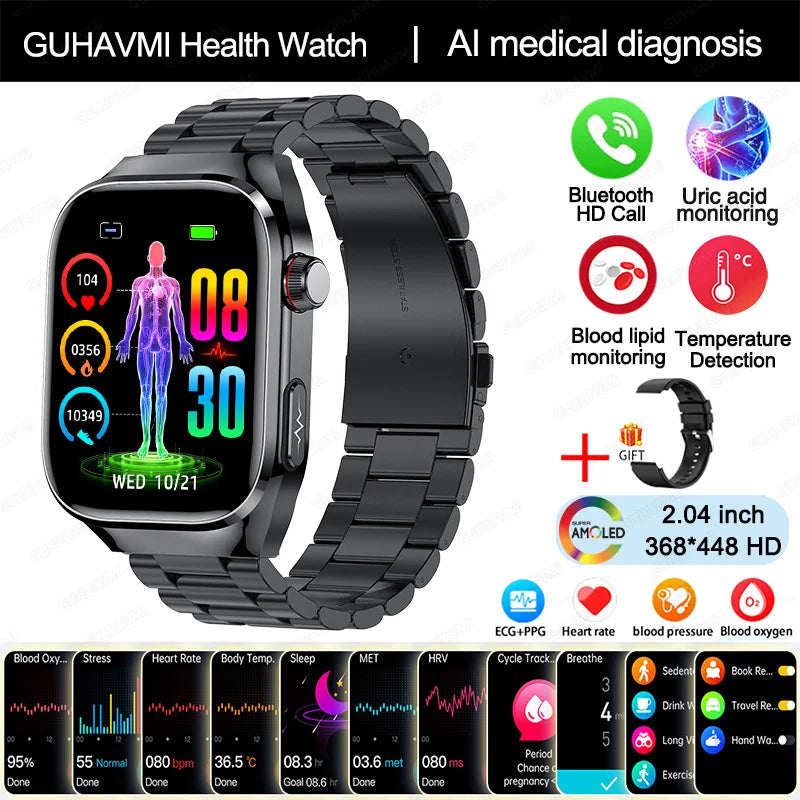 2025 nouvelle montre intelligente ECG femmes BT appel fréquence cardiaque lipides sanguins acide uricique moniteur de santé montres AI voix 650mAh sport Smartwatch
