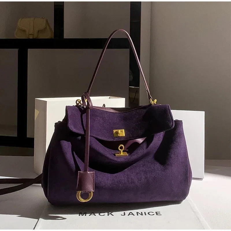 Sac à main de luxe pour femmes, café violet, marque avancée, Simple, fourre-tout en daim givré, sac à bandoulière de voyage pour banlieue