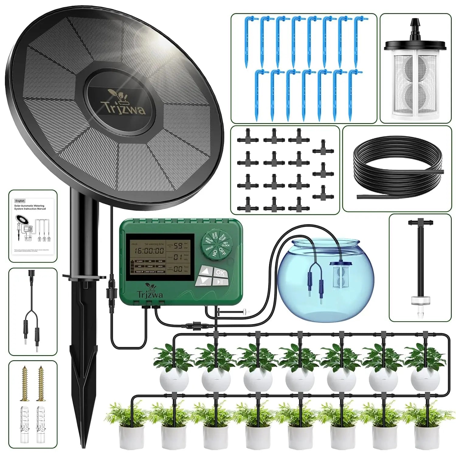 Kit de système d'irrigation goutte-à-goutte solaire pour plantes de jardin avec écran d'affichage, minuterie d'arrosage automatique de voyage bricolage, dernier cri